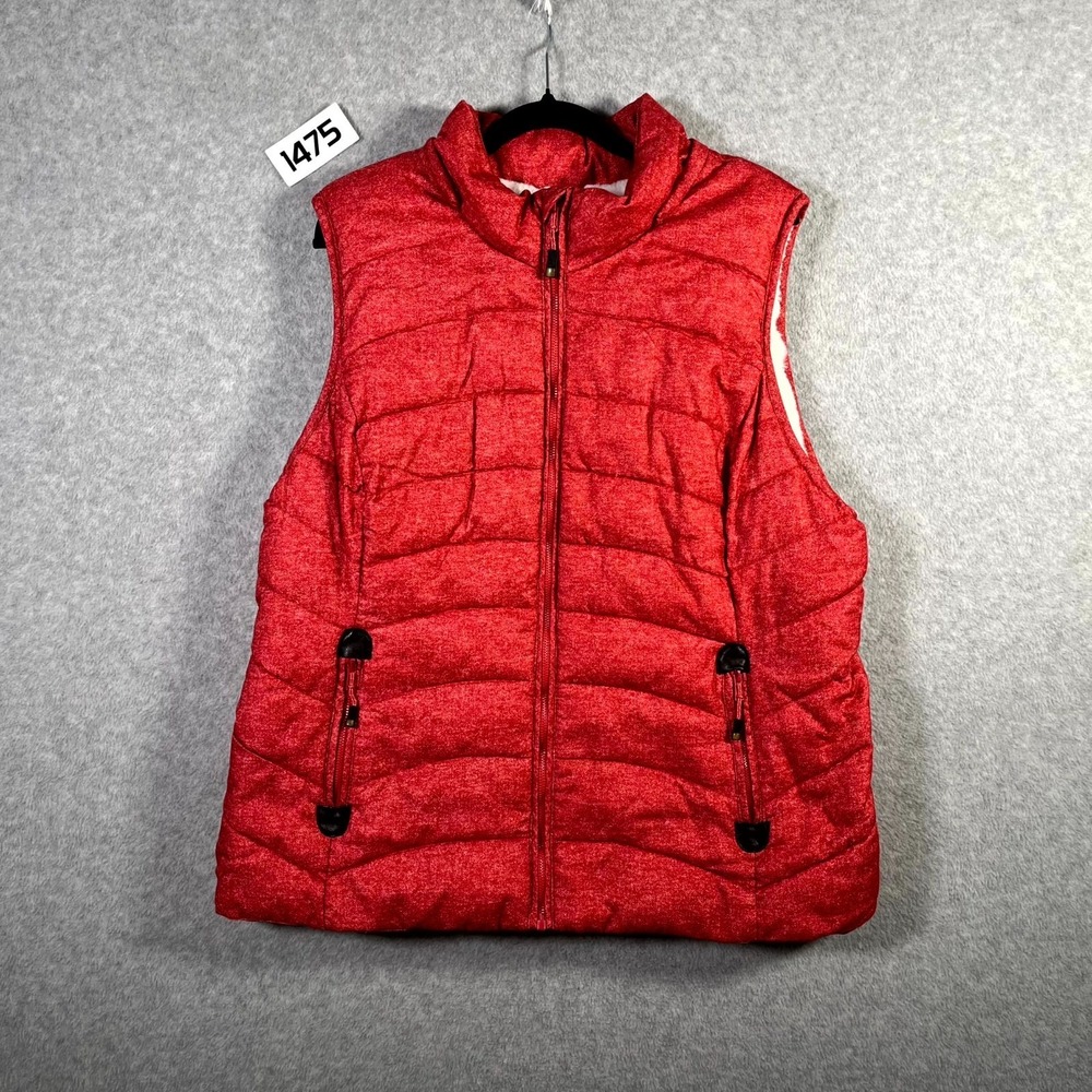 Green Tea Puffer Vest Womens 2XL Red Quilted Faux Fur Lined Full Zip Mock Neck